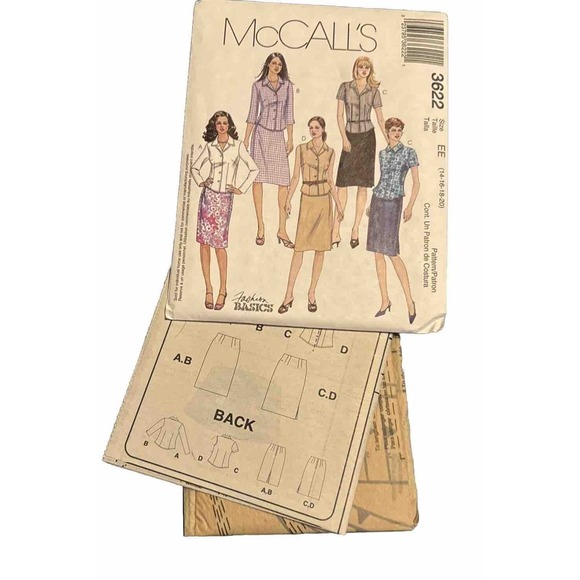 McCall’s 3622 Sewing Pattern Sizes 14-16-18-20 Shirts Skirts UNCUT NEW - Picture 1 of 3